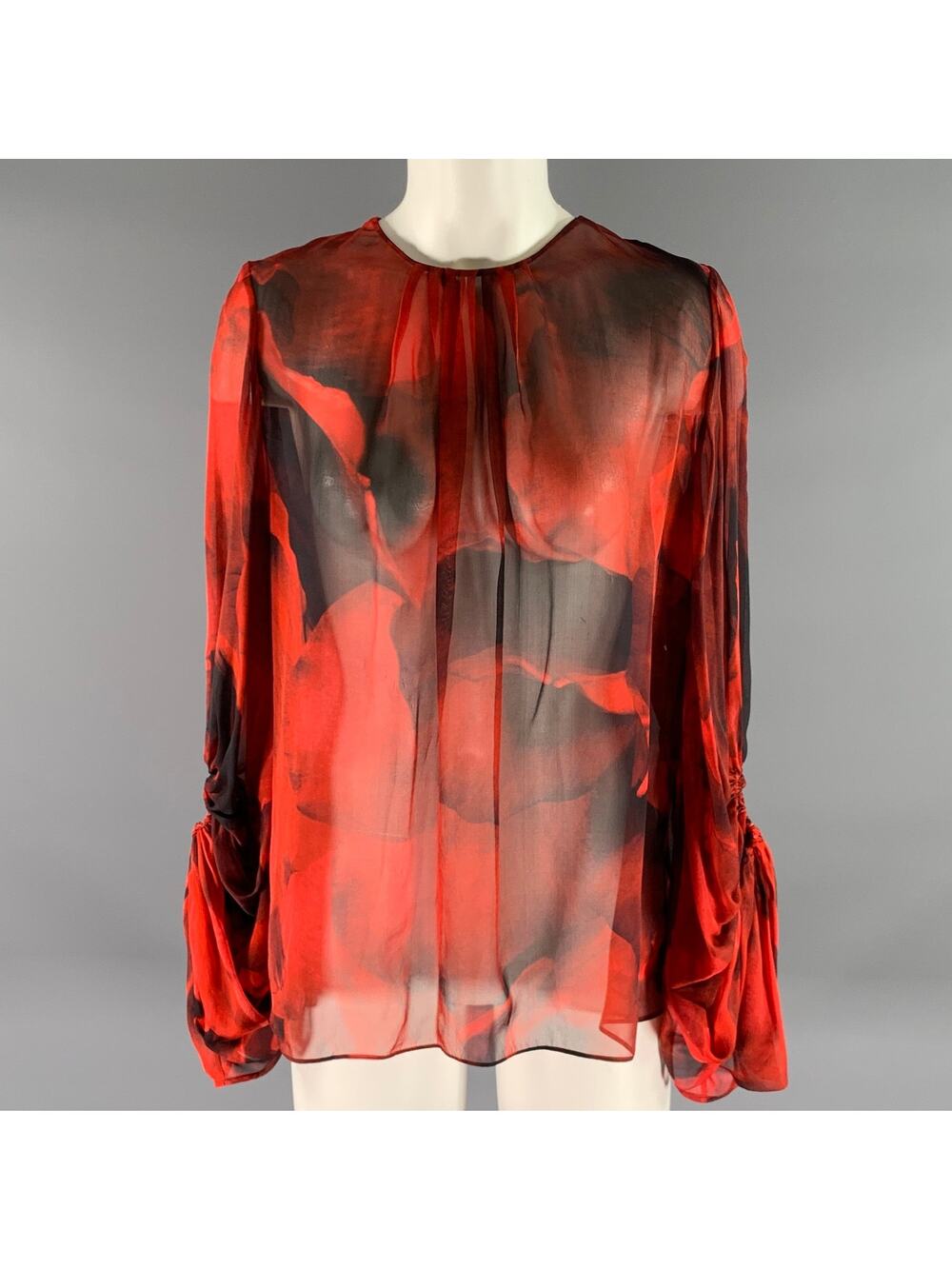 RALPH LAUREN Size S Red Black Abstract Chiffon Blouse